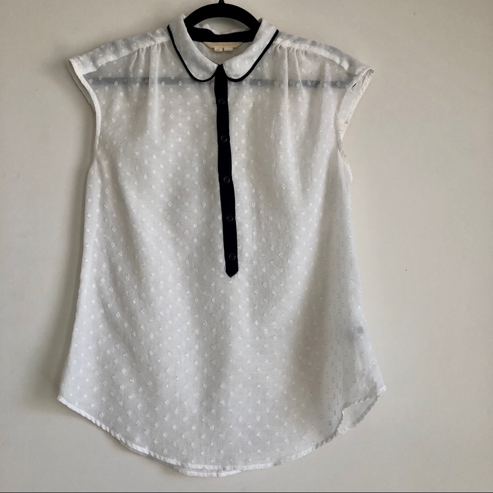 Anthropologie White Swiss Dot Blouse